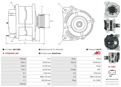 Alternador Audi A3 Sportback · Audi A3 Limousine · Audi A3 Convertible