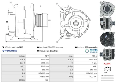 Alternador Ford TOURNEO CONNECT / GRAND TOURNEO CONNECT V761 MPV · Skoda OCTAVIA IV Combi · Skoda OCTAVIA IV
