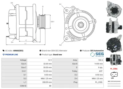 Alternador Mercedes-Benz C-CLASS · Mercedes-Benz C-CLASS T-Model · Mercedes-Benz GLK-CLASS