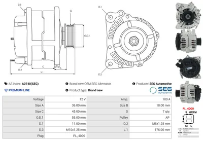 Alternador Toyota PREVIA II · Toyota RAV 4 II · Toyota AVENSIS VERSO