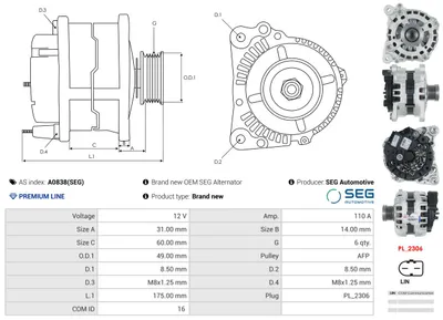Alternador Skoda OCTAVIA III · Skoda OCTAVIA III Combi · Vw GOLF VII