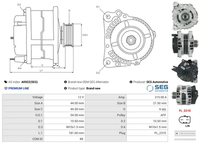 Alternador Land Rover RANGE ROVER EVOQUE · Land Rover DISCOVERY SPORT · Land Rover RANGE ROVER EVOQUE VAN