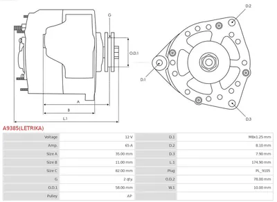 Alternador AS-PL A9385(LETRIKA)
