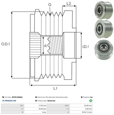 Rueda libre alternador AS-PL AFP0143(INA)