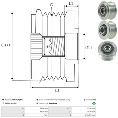Rueda libre alternador AS-PL AFP3039(INA)
