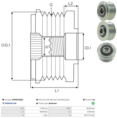 Rueda libre alternador AS-PL AFP5072(INA)