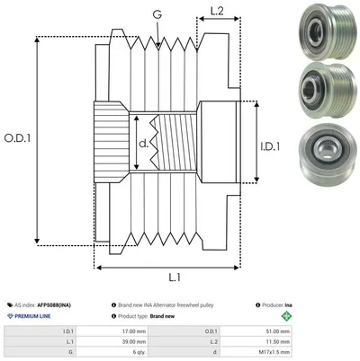 Rueda libre alternador AS-PL AFP5088(INA)