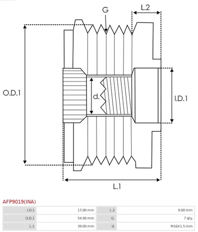 Rueda libre alternador AS-PL AFP9019(INA)