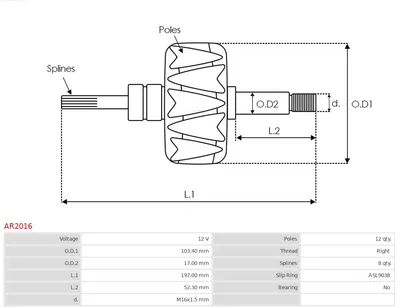 Rotor, alternador AS-PL AR2016