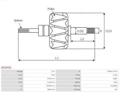 Rotor, alternador AS-PL AR2032S