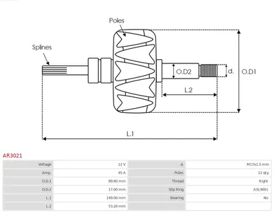 Rotor, alternador AS-PL AR3021