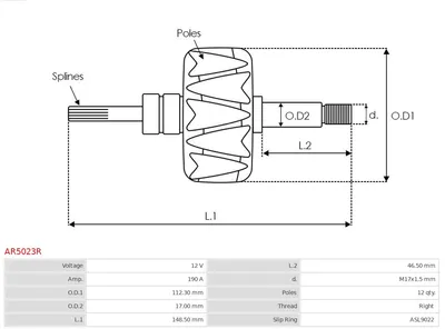 Rotor, alternador AS-PL AR5023R