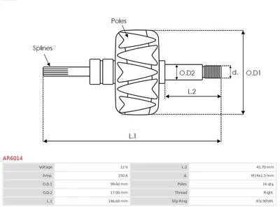 Rotor, alternador AS-PL AR6014