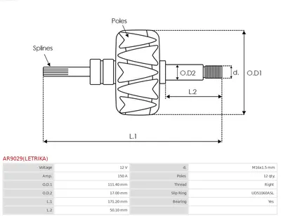 Rotor, alternador AS-PL AR9029(LETRIKA)