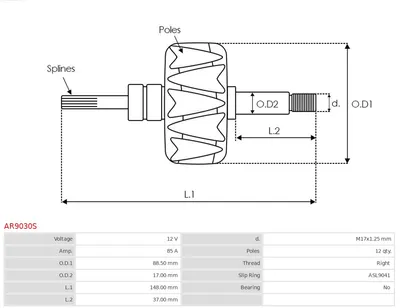 Rotor, alternador AS-PL AR9030S