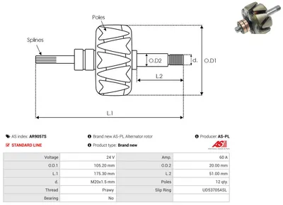 Rotor, alternador AS-PL AR9057S