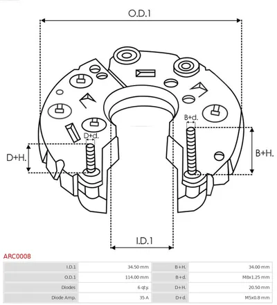 Rectificador, alternador AS-PL ARC0008