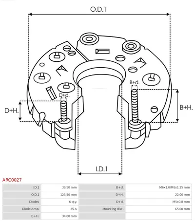 Rectificador, alternador AS-PL ARC0027