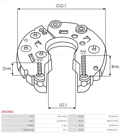Rectificador, alternador AS-PL ARC0063