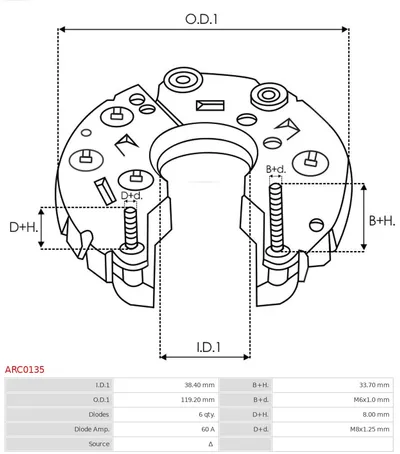 Rectificador, alternador AS-PL ARC0135
