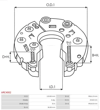 Rectificador, alternador AS-PL ARC4002