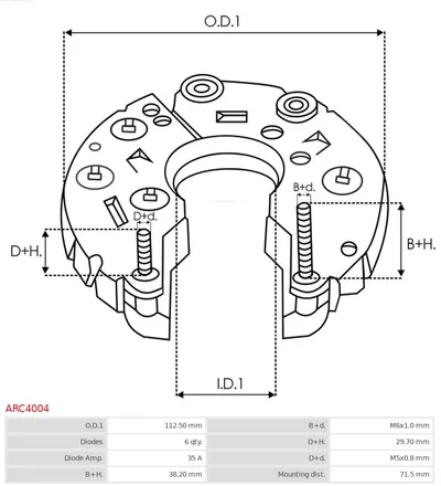 Rectificador, alternador AS-PL ARC4004