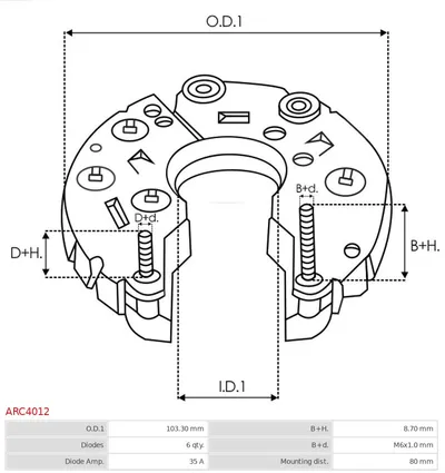 Rectificador, alternador AS-PL ARC4012
