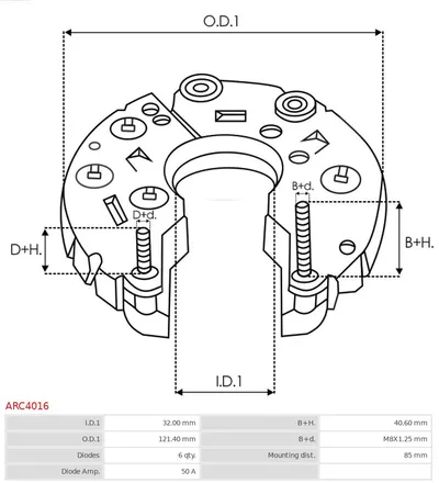 Rectificador, alternador AS-PL ARC4016