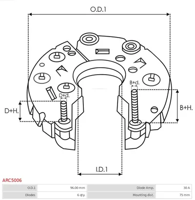 Rectificador, alternador AS-PL ARC5006