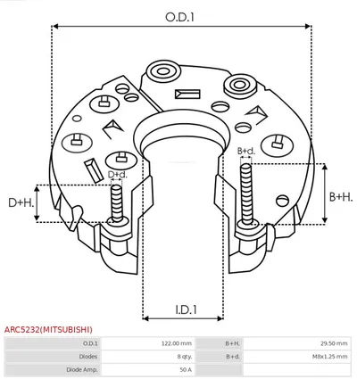 Rectificador, alternador AS-PL ARC5232(MITSUBISHI)