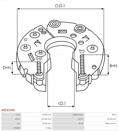 Rectificador, alternador AS-PL ARC6104S