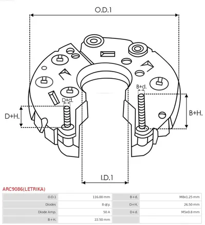 Rectificador, alternador AS-PL ARC9086(LETRIKA)