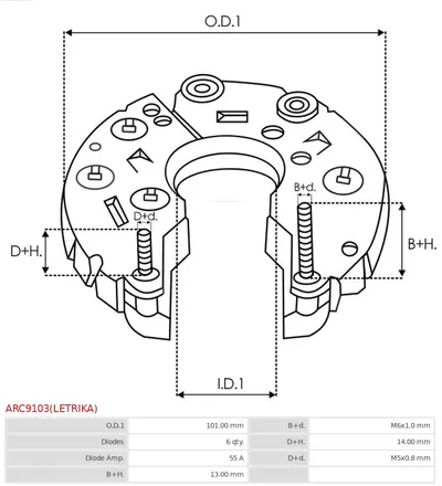Rectificador, alternador AS-PL ARC9103(LETRIKA)