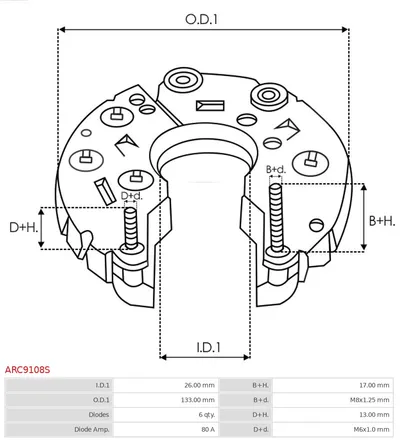Rectificador, alternador AS-PL ARC9108S