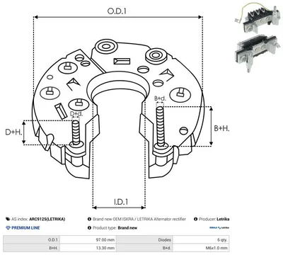 Rectificador, alternador AS-PL ARC9125(LETRIKA)