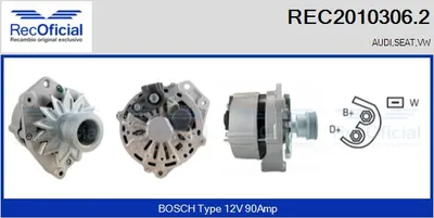 Alternador Audi 80 B4 Saloon · Audi 80 B4 Avant · Audi 100 C3 Saloon